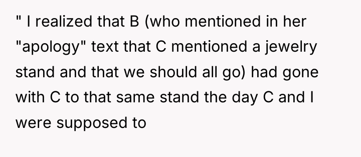 " I realized that B (who mentioned in her "apology"...