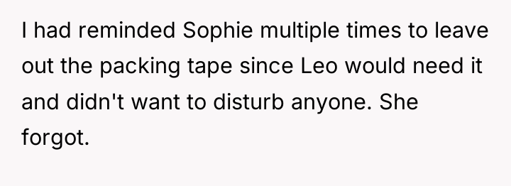 I had reminded Sophie multiple times to leave out the...