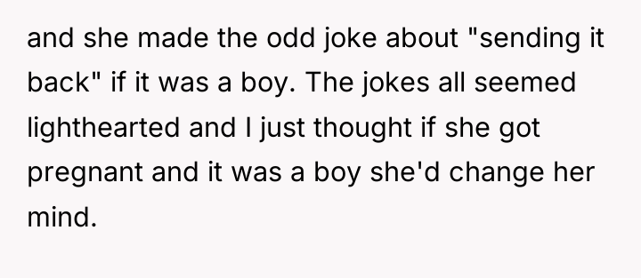 and she made the odd joke about "sending it back"...