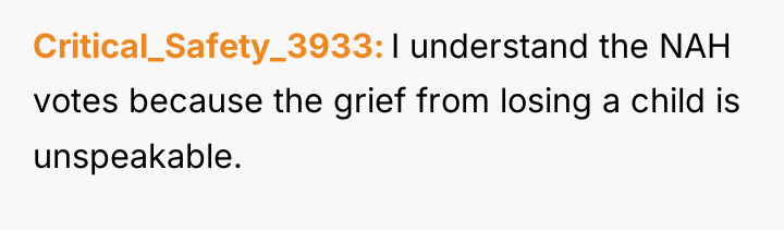 Critical_Safety_3933 I understand the NAH votes because the grief from...