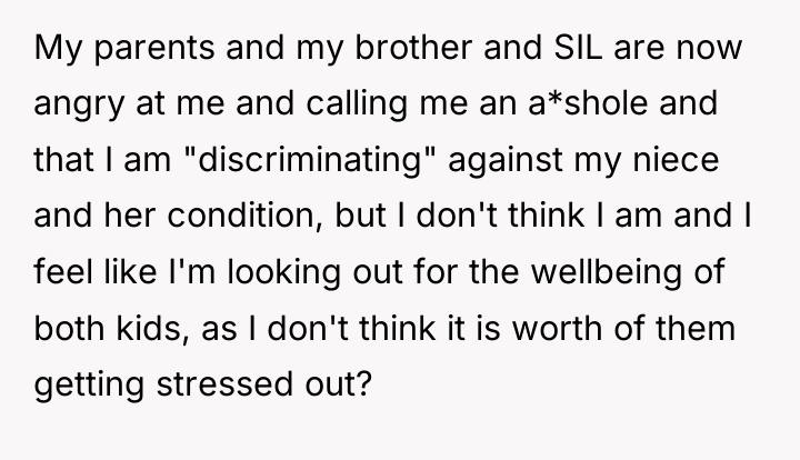 My parents and my brother and SIL are now angry...