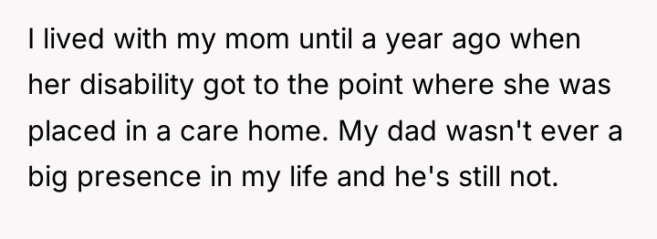I lived with my mom until a year ago when...