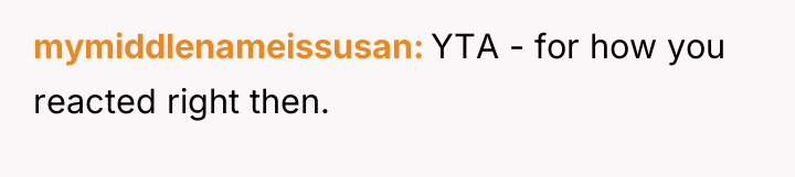 mymiddlenameissusan YTA - for how you reacted right then.