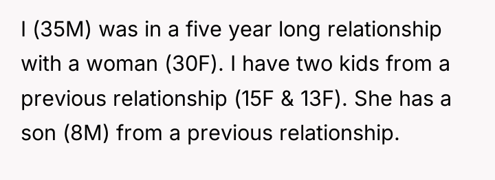 I (35M) was in a five year long relationship with...