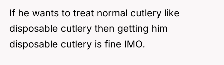 If he wants to treat normal cutlery like disposable cutlery...