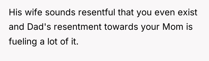 His wife sounds resentful that you even exist and Dad's...