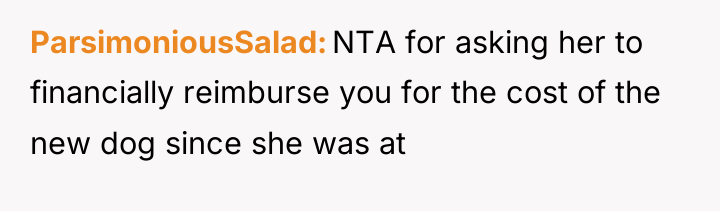 ParsimoniousSalad NTA for asking her to financially reimburse you for...