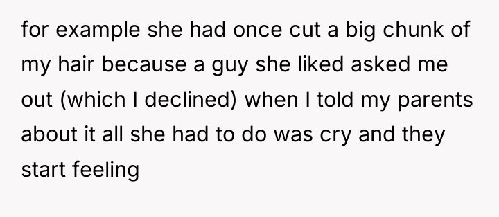 for example she had once cut a big chunk of...