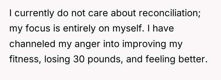 I currently do not care about reconciliation; my focus is...