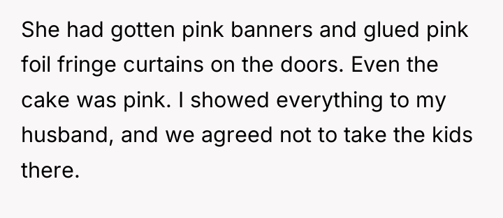 She had gotten pink banners and glued pink foil fringe...