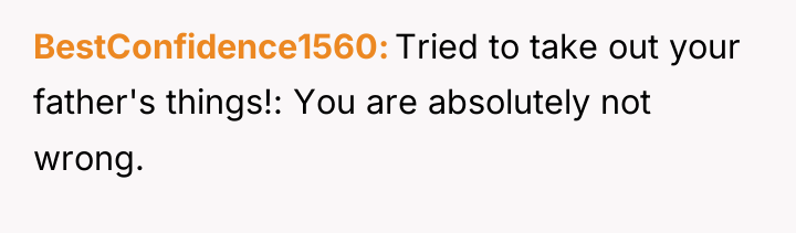 BestConfidence1560 Tried to take out your father's things!: You are...