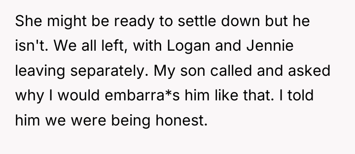 She might be ready to settle down but he isn't....