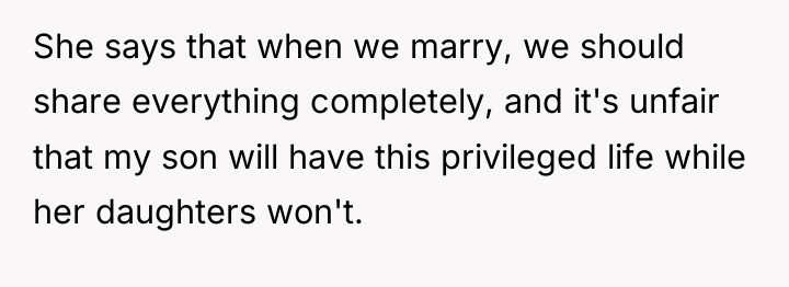 She says that when we marry, we should share everything...