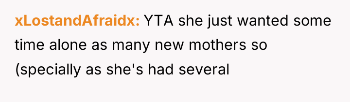 xLostandAfraidx YTA she just wanted some time alone as many...
