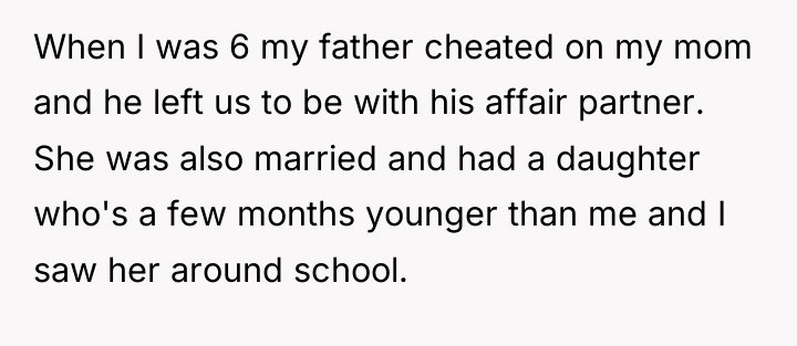 When I was 6 my father cheated on my mom...
