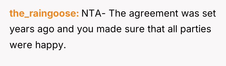 the_raingoose NTA- The agreement was set years ago and you...