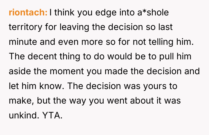 riontach I think you edge into a*shole territory for leaving...