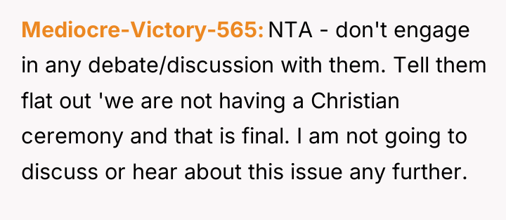 Mediocre-Victory-565 NTA - don't engage in any debate/discussion with them....