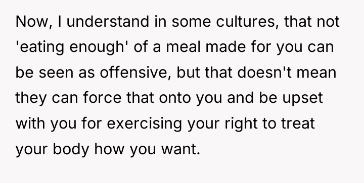 Now, I understand in some cultures, that not 'eating enough'...