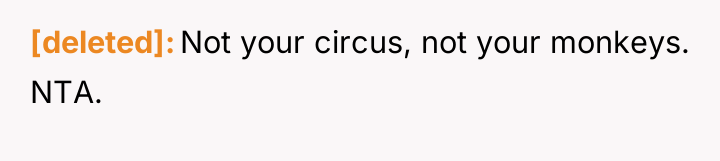 [deleted] Not your circus, not your monkeys. NTA.