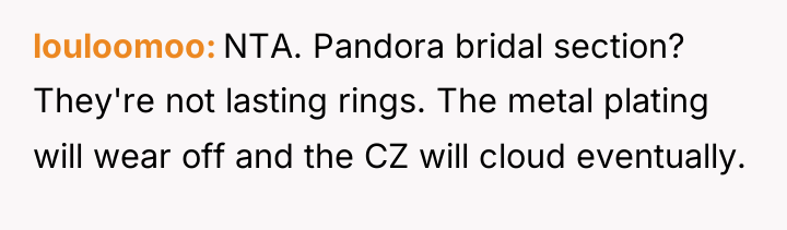 louloomoo NTA. Pandora bridal section? They're not lasting rings. The...