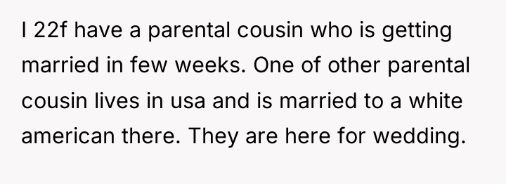 I 22f have a parental cousin who is getting married...
