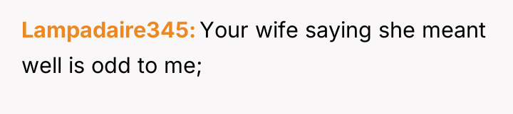 Lampadaire345 Your wife saying she meant well is odd to...