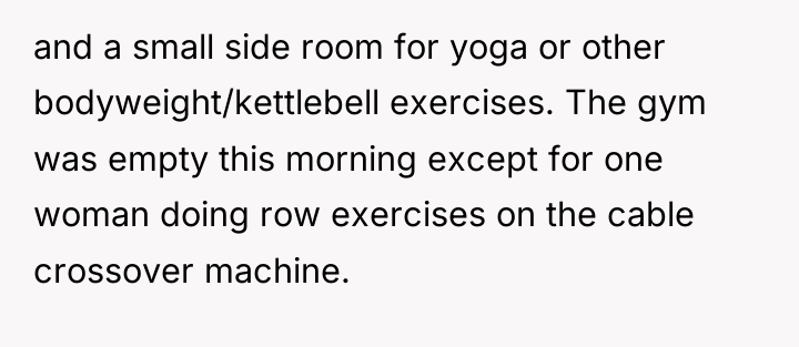 and a small side room for yoga or other bodyweight/kettlebell...