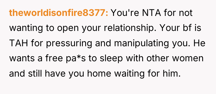 theworldisonfire8377 You're NTA for not wanting to open your relationship....
