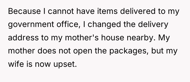 Because I cannot have items delivered to my government office,...