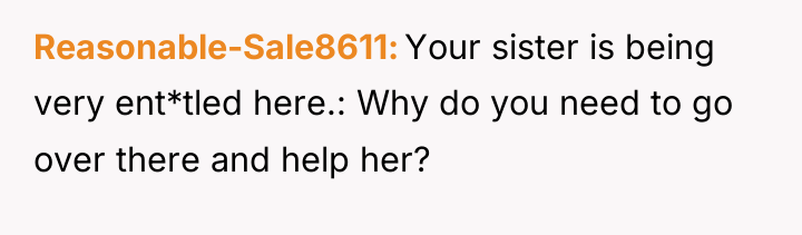 Reasonable-Sale8611 Your sister is being very ent*tled here.: Why do...