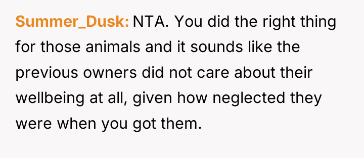 Summer_Dusk NTA. You did the right thing for those animals...
