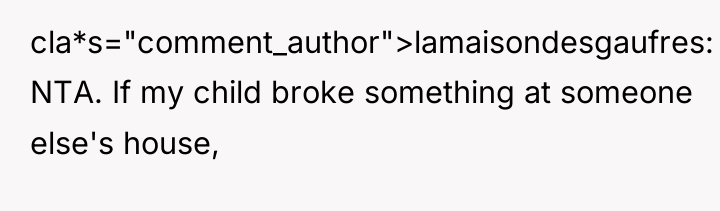 cla*s="comment_author">lamaisondesgaufres: NTA. If my child broke something at someone else's...