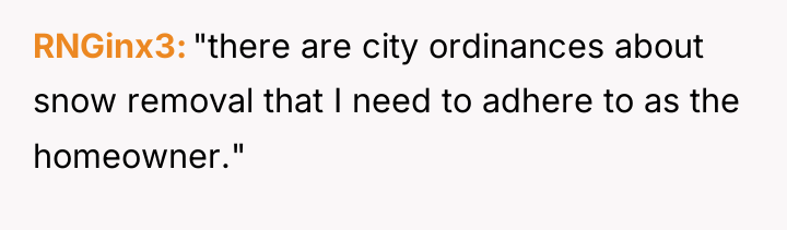 RNGinx3 "there are city ordinances about snow removal that I...