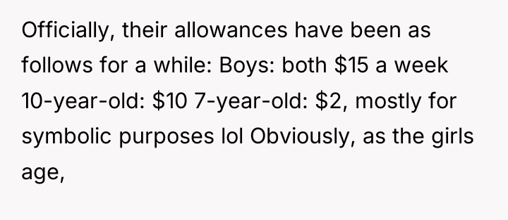 Officially, their allowances have been as follows for a while:...