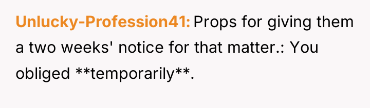 Unlucky-Profession41 Props for giving them a two weeks' notice for...