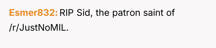 Esmer832 RIP Sid, the patron saint of /r/JustNoMIL.