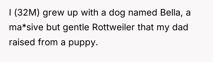 I (32M) grew up with a dog named Bella, a...
