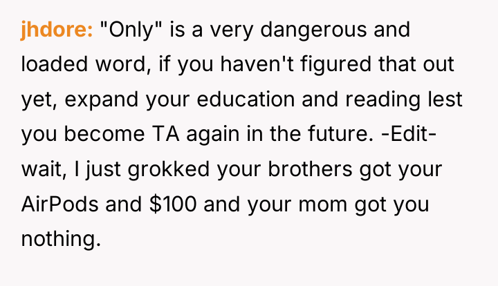 jhdore "Only" is a very dangerous and loaded word, if...