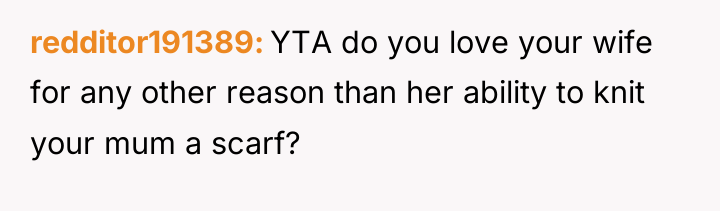 redditor191389 YTA do you love your wife for any other...