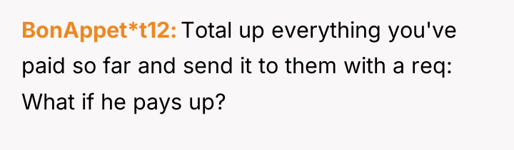 BonAppet*t12 Total up everything you've paid so far and send...