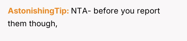 AstonishingTip NTA- before you report them though,