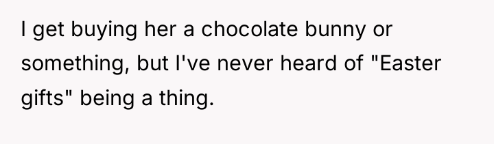 I get buying her a chocolate bunny or something, but...