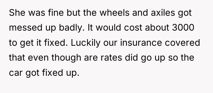 She was fine but the wheels and axiles got messed...