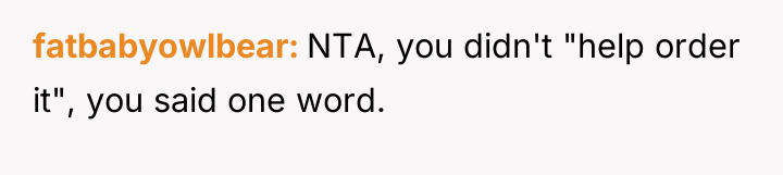 fatbabyowlbear NTA, you didn't "help order it", you said one...