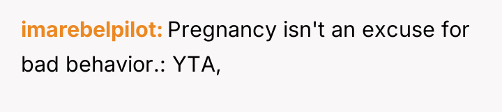 imarebelpilot Pregnancy isn't an excuse for bad behavior.: YTA,