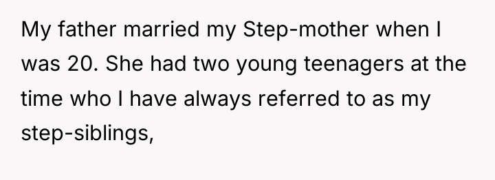 My father married my Step-mother when I was 20. She...