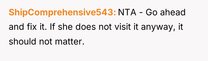 ShipComprehensive543 NTA - Go ahead and fix it. If she...