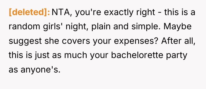 [deleted] NTA, you're exactly right - this is a random...
