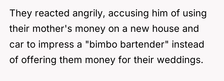 They reacted angrily, accusing him of using their mother's money...